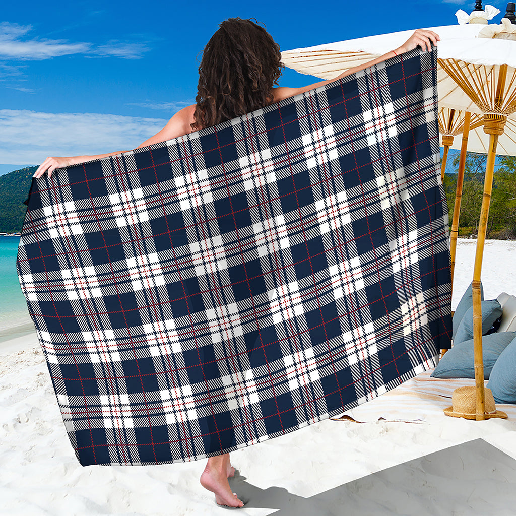 Blue White And Red Tartan Pattern Print Beach Sarong Wrap