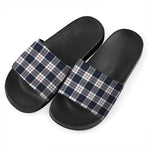 Blue White And Red Tartan Pattern Print Black Slide Sandals