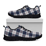 Blue White And Red Tartan Pattern Print Black Sneakers
