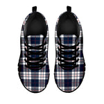 Blue White And Red Tartan Pattern Print Black Sneakers