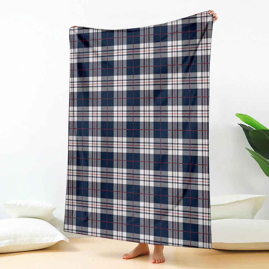 Blue White And Red Tartan Pattern Print Blanket
