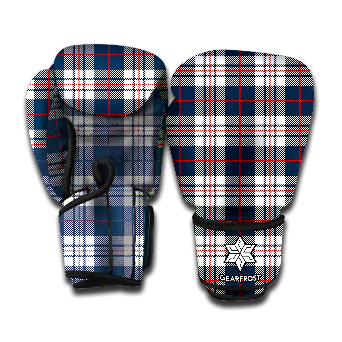 Blue White And Red Tartan Pattern Print Boxing Gloves