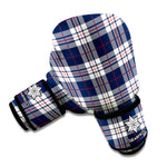 Blue White And Red Tartan Pattern Print Boxing Gloves