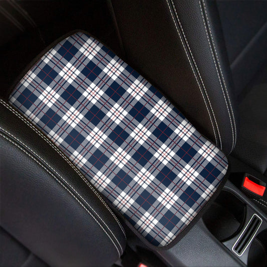 Blue White And Red Tartan Pattern Print Car Center Console Cover