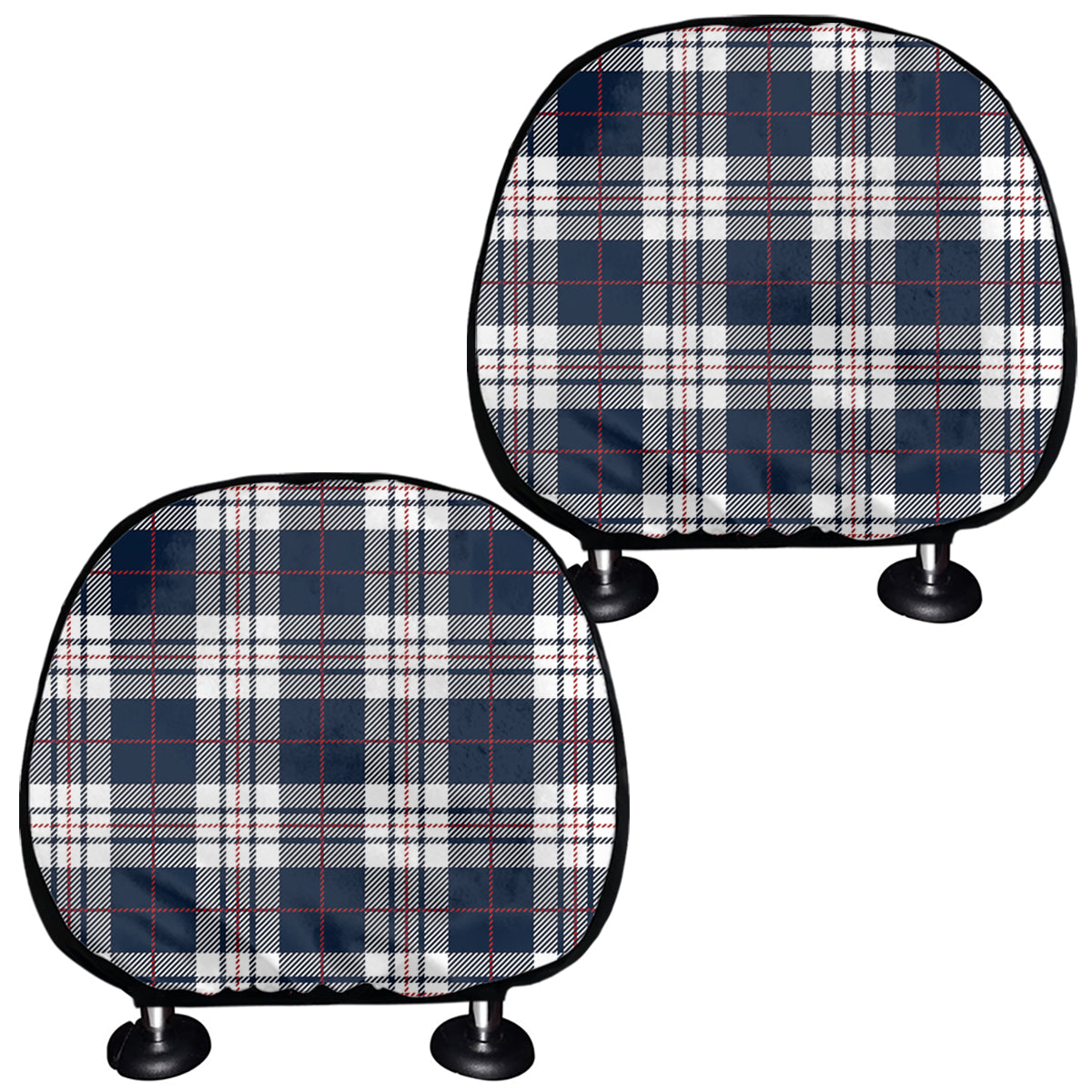 Blue White And Red Tartan Pattern Print Car Headrest Covers