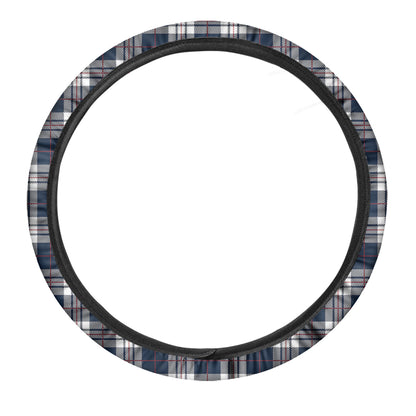 Blue White And Red Tartan Pattern Print Car Steering Wheel Cover