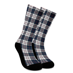 Blue White And Red Tartan Pattern Print Crew Socks