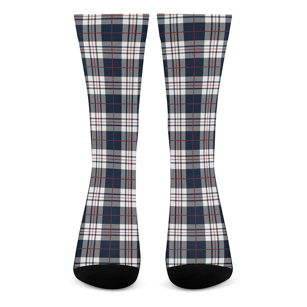 Blue White And Red Tartan Pattern Print Crew Socks