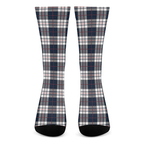 Blue White And Red Tartan Pattern Print Crew Socks