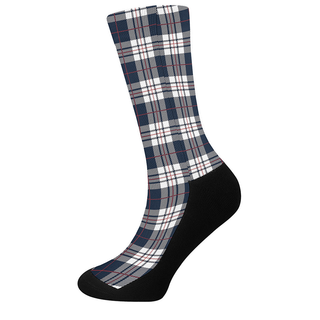 Blue White And Red Tartan Pattern Print Crew Socks