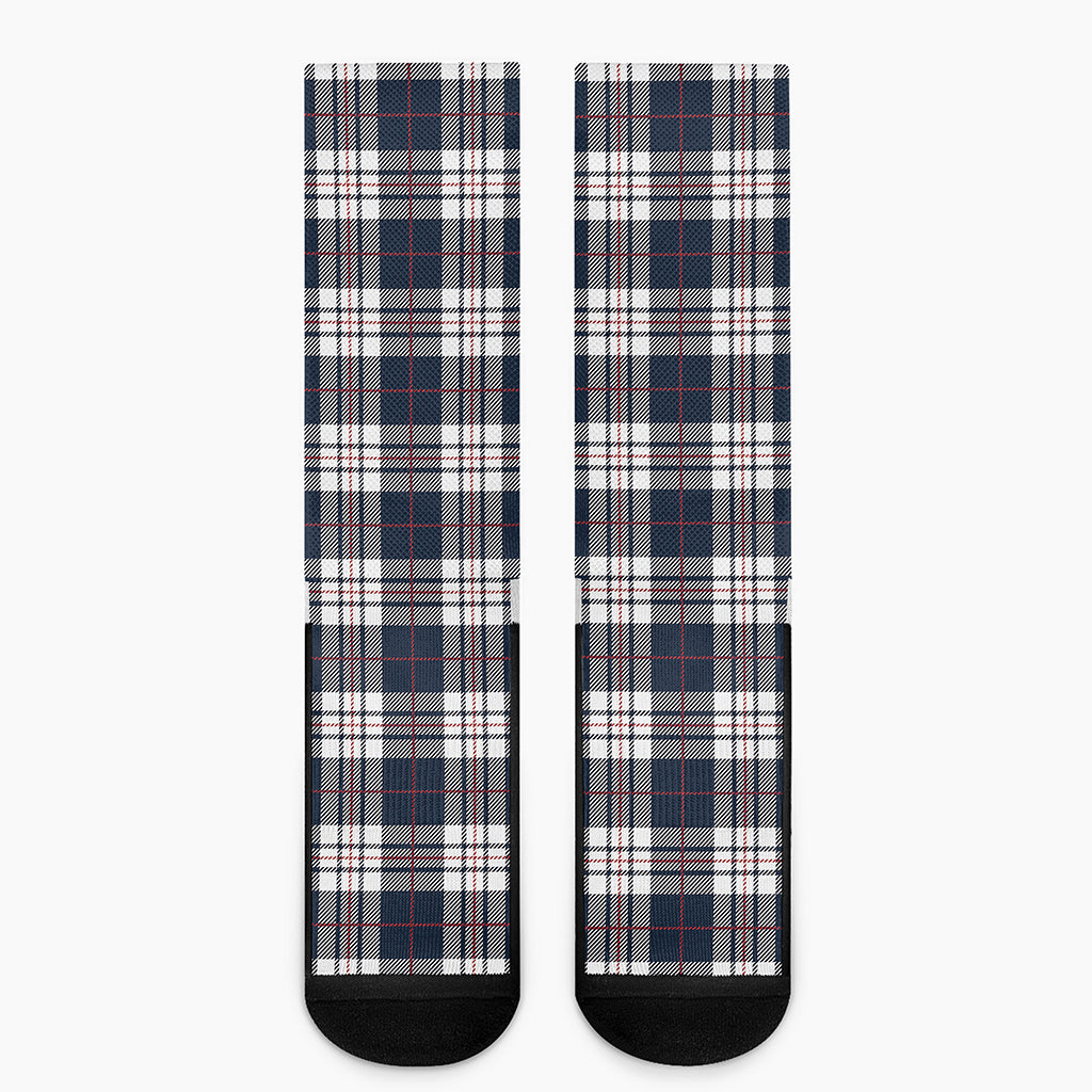 Blue White And Red Tartan Pattern Print Crew Socks