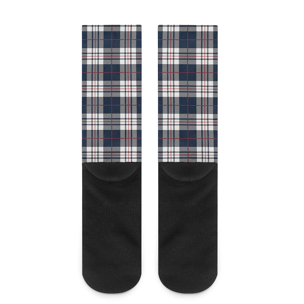 Blue White And Red Tartan Pattern Print Crew Socks