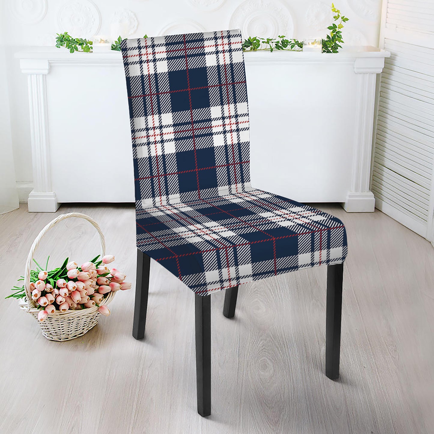 Blue White And Red Tartan Pattern Print Dining Chair Slipcover