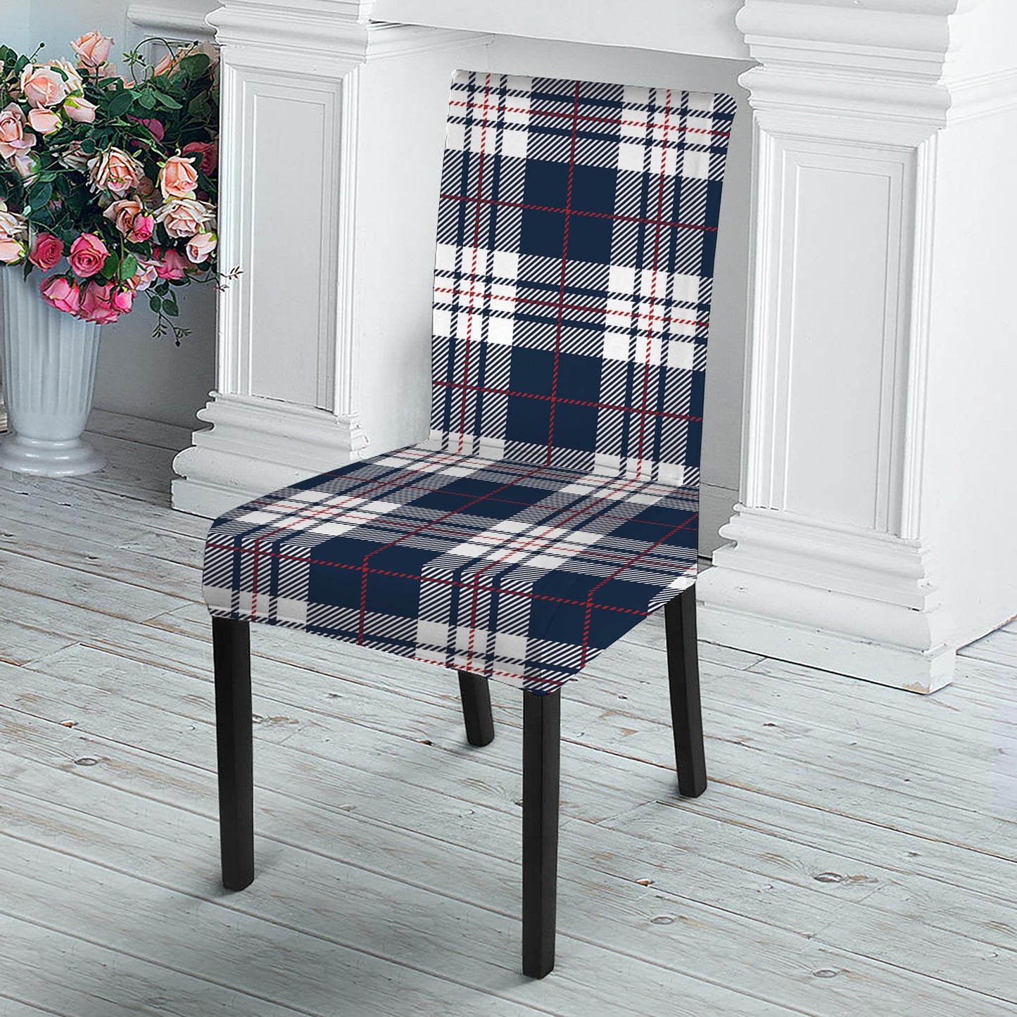 Blue White And Red Tartan Pattern Print Dining Chair Slipcover