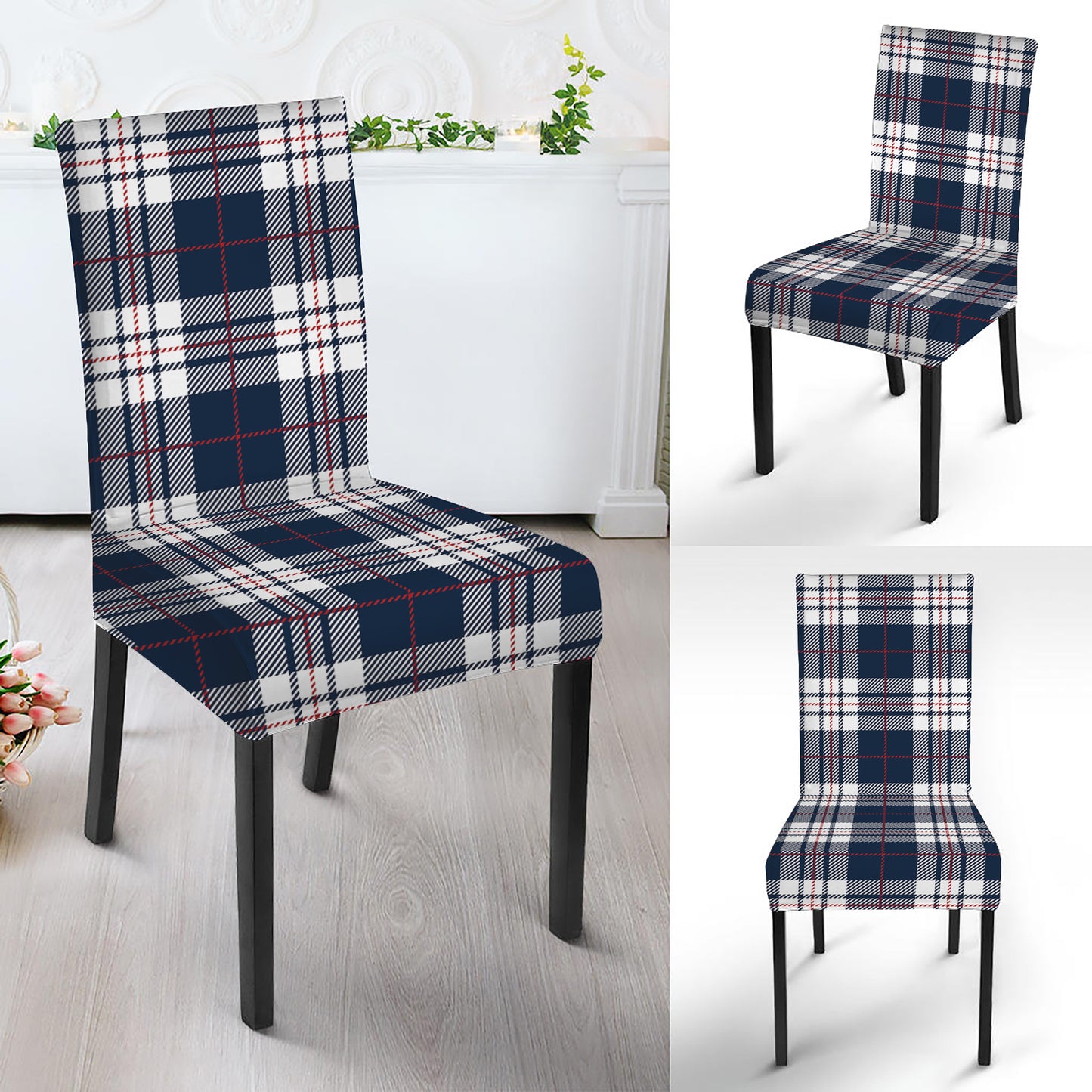Blue White And Red Tartan Pattern Print Dining Chair Slipcover