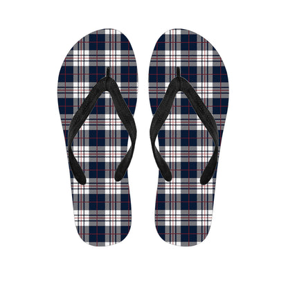 Blue White And Red Tartan Pattern Print Flip Flops