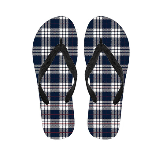 Blue White And Red Tartan Pattern Print Flip Flops