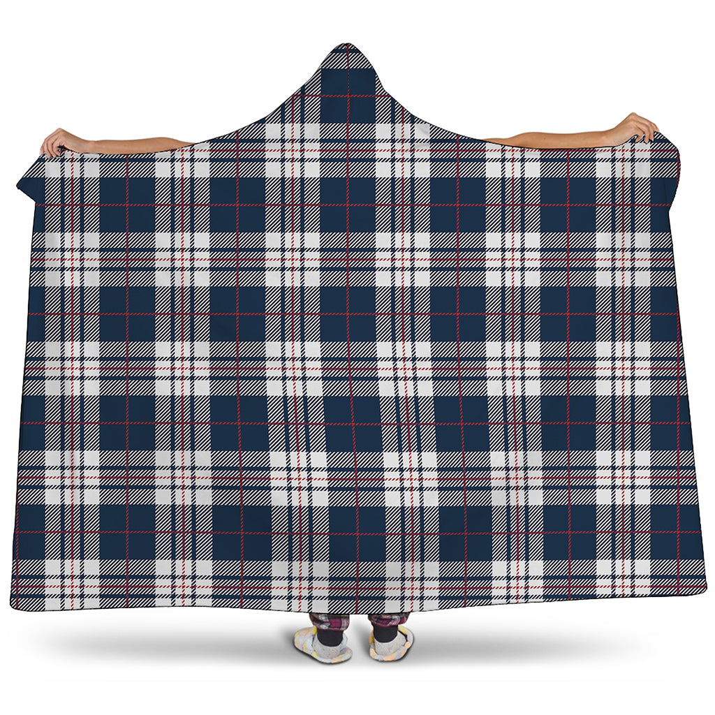Blue White And Red Tartan Pattern Print Hooded Blanket