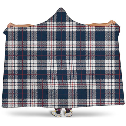 Blue White And Red Tartan Pattern Print Hooded Blanket