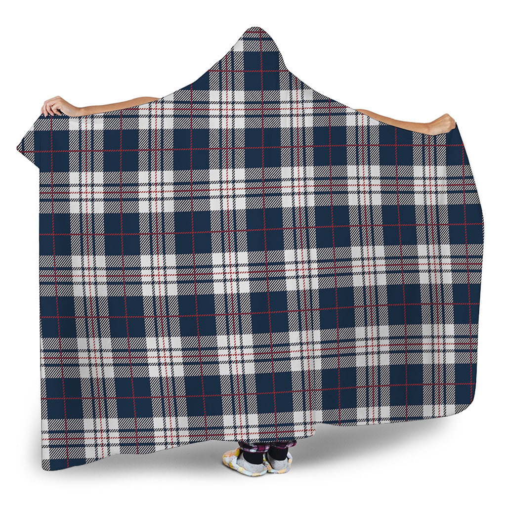 Blue White And Red Tartan Pattern Print Hooded Blanket