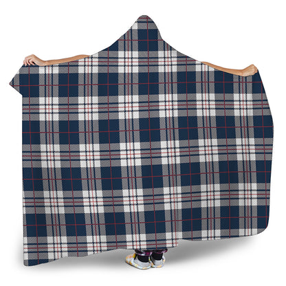 Blue White And Red Tartan Pattern Print Hooded Blanket