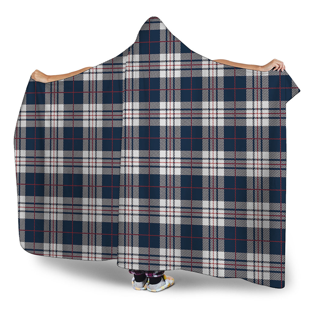 Blue White And Red Tartan Pattern Print Hooded Blanket