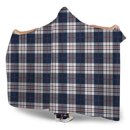 Blue White And Red Tartan Pattern Print Hooded Blanket