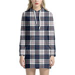 Blue White And Red Tartan Pattern Print Hoodie Dress