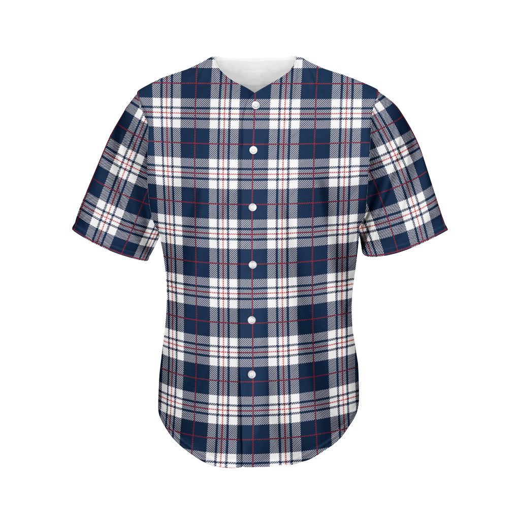 Blue White And Red Tartan Pattern Print Men's Baseball Jersey