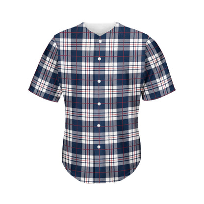 Blue White And Red Tartan Pattern Print Men's Baseball Jersey