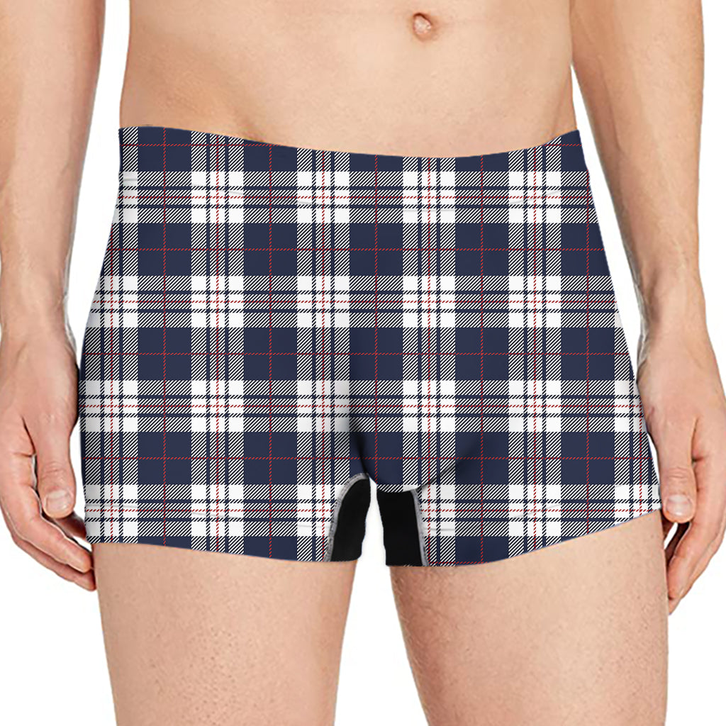 Blue White And Red Tartan Pattern Print Men's Boxer Briefs