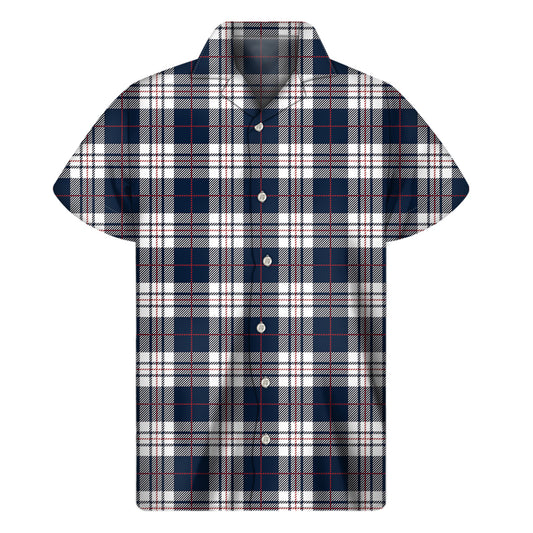Blue White And Red Tartan Pattern Print Men's Short Sleeve Shirt