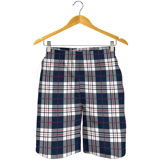Blue White And Red Tartan Pattern Print Men's Shorts