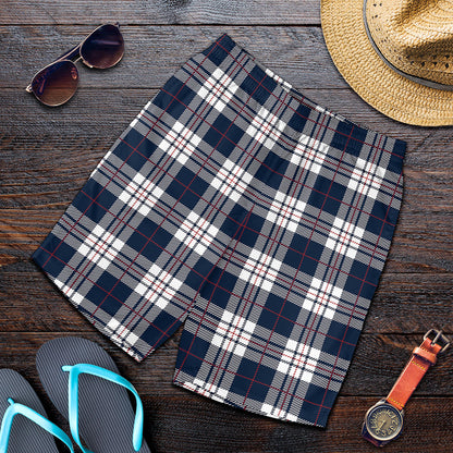 Blue White And Red Tartan Pattern Print Men's Shorts