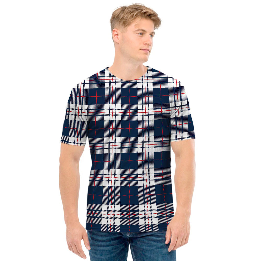 Blue White And Red Tartan Pattern Print Men's T-Shirt
