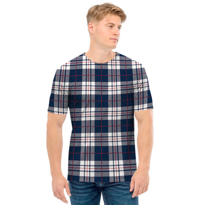 Blue White And Red Tartan Pattern Print Men's T-Shirt