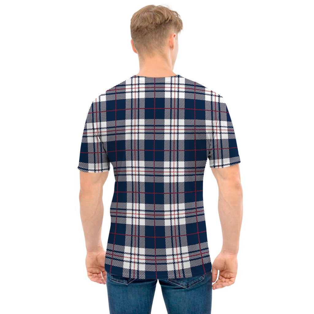 Blue White And Red Tartan Pattern Print Men's T-Shirt