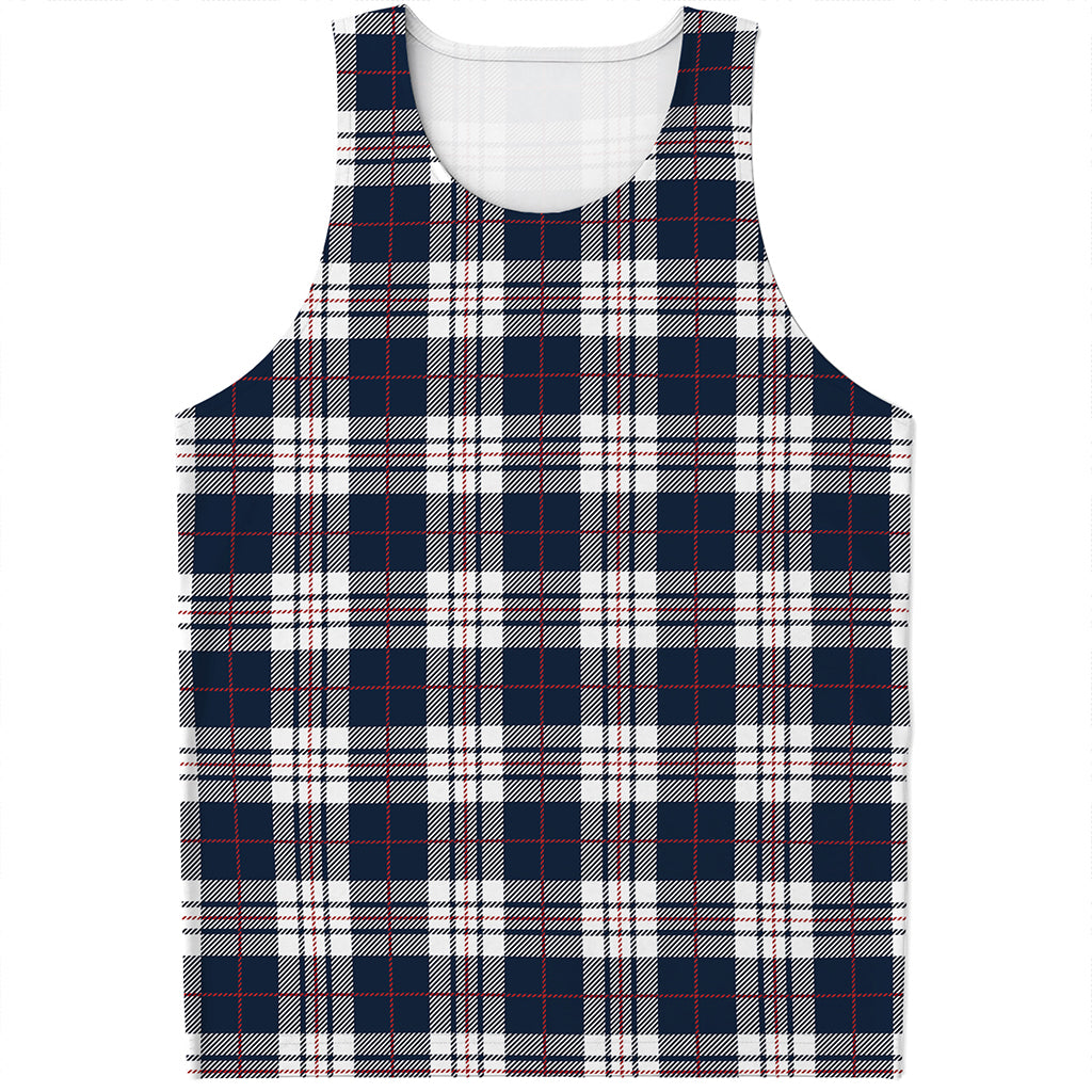 Blue White And Red Tartan Pattern Print Men's Tank Top