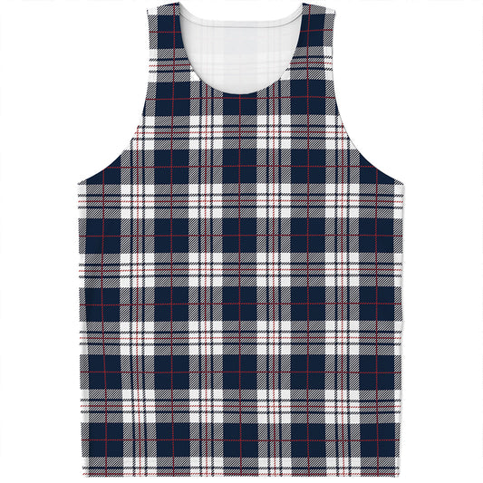 Blue White And Red Tartan Pattern Print Men's Tank Top