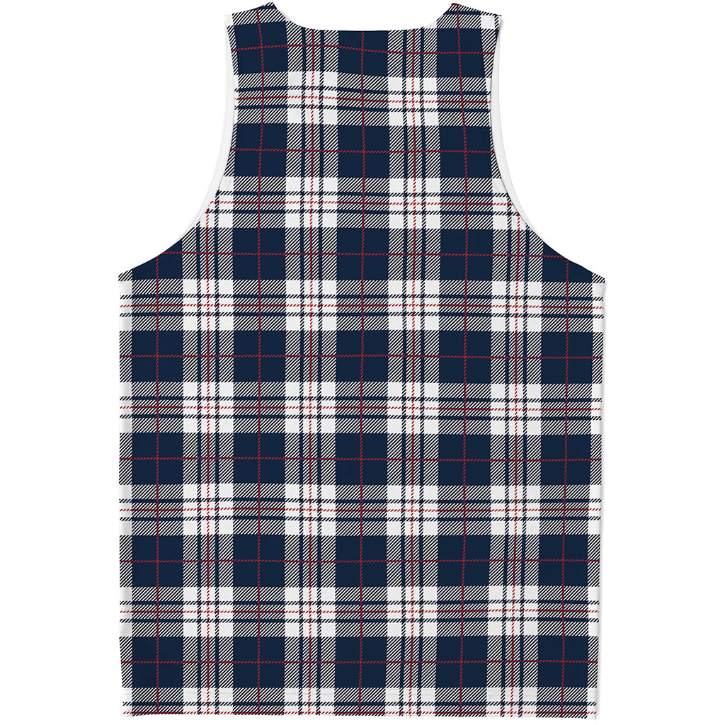 Blue White And Red Tartan Pattern Print Men's Tank Top