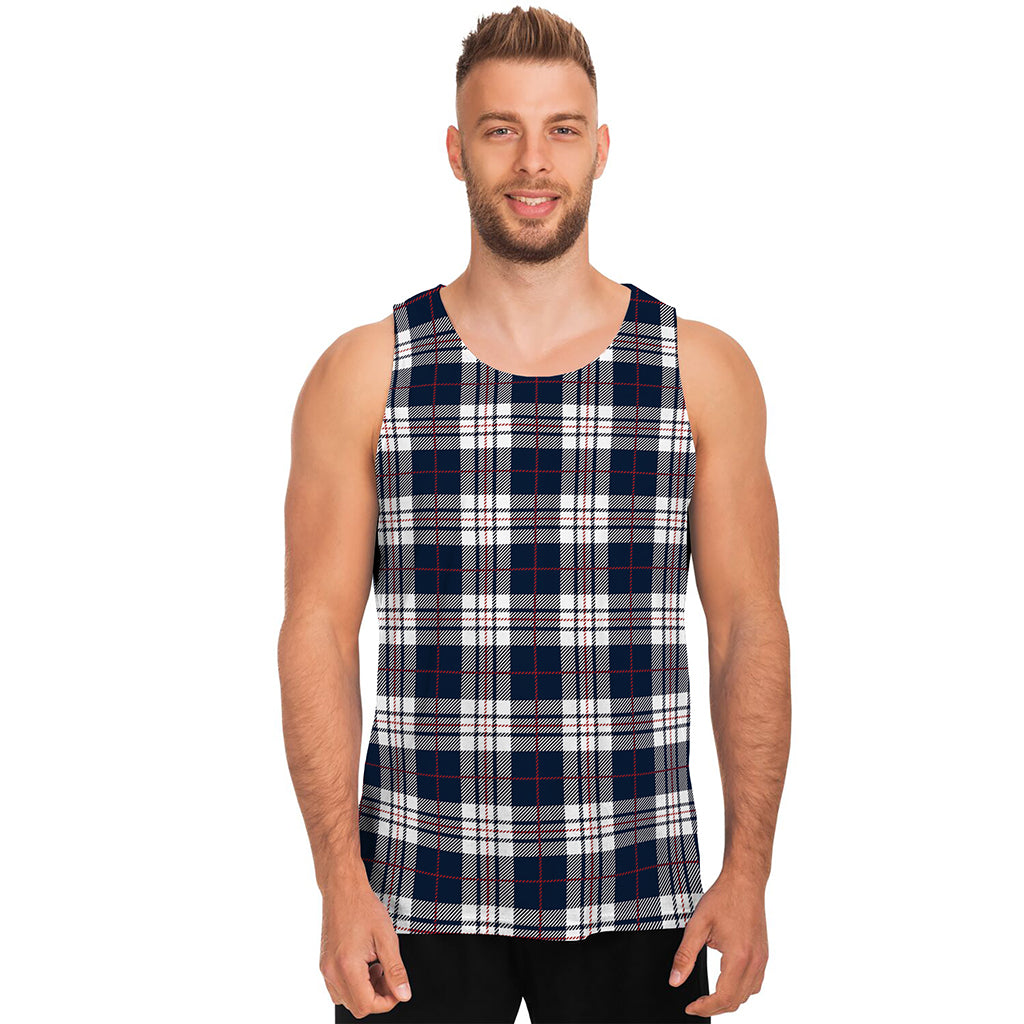 Blue White And Red Tartan Pattern Print Men's Tank Top