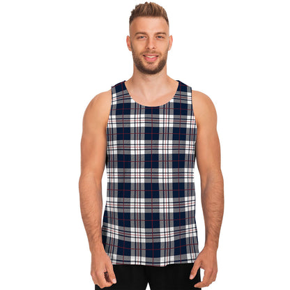 Blue White And Red Tartan Pattern Print Men's Tank Top