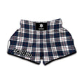 Blue White And Red Tartan Pattern Print Muay Thai Boxing Shorts