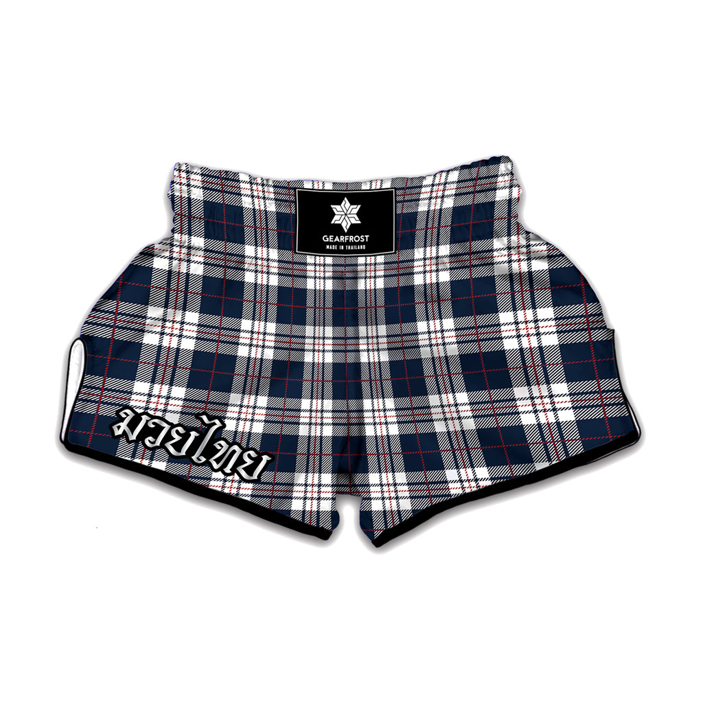 Blue White And Red Tartan Pattern Print Muay Thai Boxing Shorts