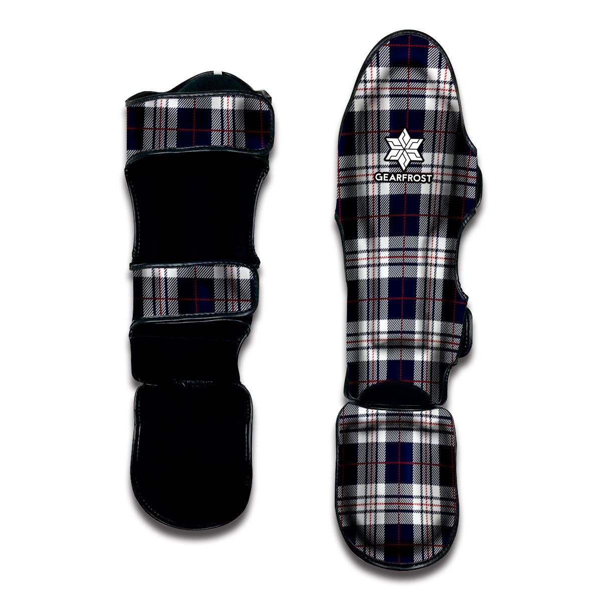 Blue White And Red Tartan Pattern Print Muay Thai Shin Guard