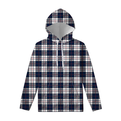 Blue White And Red Tartan Pattern Print Pullover Hoodie