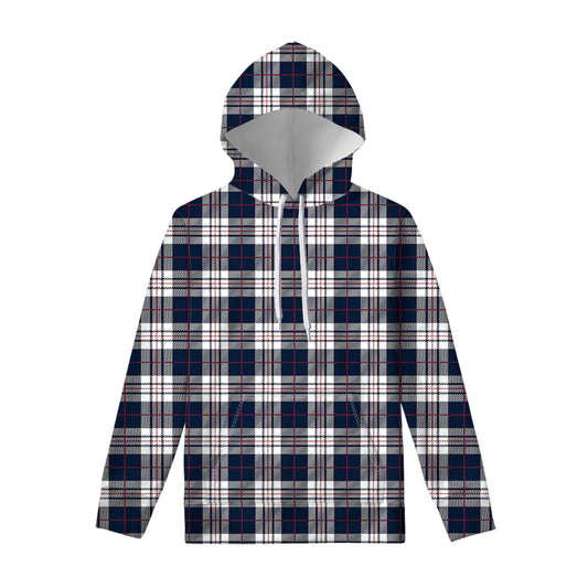 Blue White And Red Tartan Pattern Print Pullover Hoodie