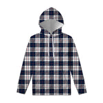 Blue White And Red Tartan Pattern Print Pullover Hoodie