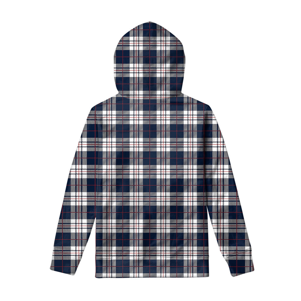 Blue White And Red Tartan Pattern Print Pullover Hoodie