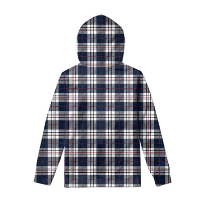 Blue White And Red Tartan Pattern Print Pullover Hoodie